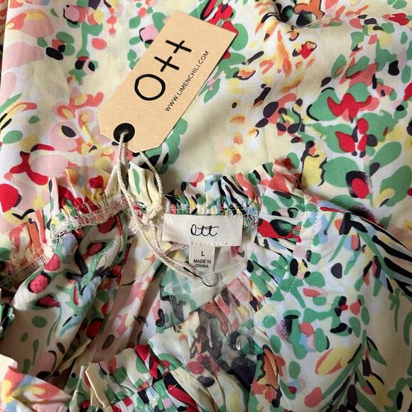 NWT Women’s Ott Sleeveless Floral Blouse Ruffle Lined Neck Button Closure Size L - Picture 4 of 8
